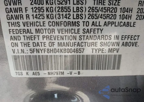 2019 Honda Passport Elite z USA, uszkodzony, nr VIN 5FNYF8H04KB004657